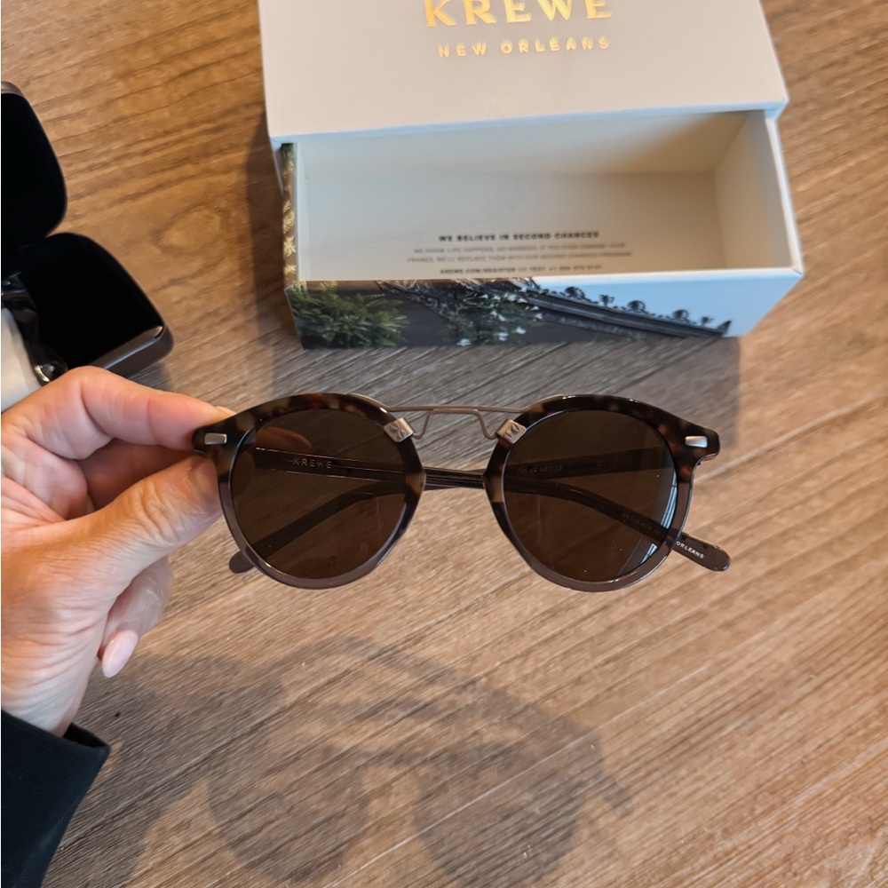 Krewe Brown St. Louis Polarized Round Sunglasses
